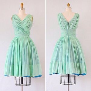 Vintage 50s 60s Silk Mint Green Party Dress